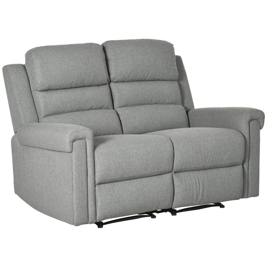 Modern 2 Seater Manual Reclining Sofa Loveseat Couch with Linen Fabric and Thick Sponge Padding for Living Room, Grey