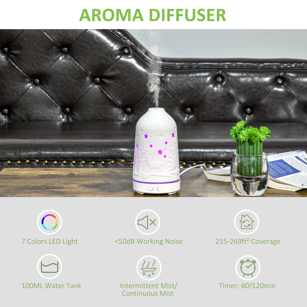 100ml Aroma Diffuser for Essential Oils Humidifier with 7 Colors LED Lights, 2 Mist Mode, Timer, Waterless Auto-off for Home and Office, White