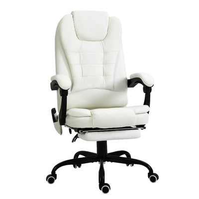 7-Point Vibrating Massage Office Chair High Back Executive Recliner with Lumbar Support, Footrest, Reclining Back, Adjustable Height, White