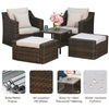 5-Piece PE Rattan Outdoor Patio Armchair Set with 2 Chairs, 2 Ottomans, Coffee Table Conversation Set, & Durable Build, Beige