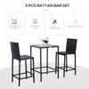 3 PCS Rattan Bar Set with Glass Top Table, 2 Bar Stools for Outdoor, Patio, Garden, Poolside, Backyard