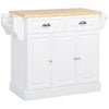 Kitchen Island with Storage Rolling Kitchen Serving Cart with Rubber Wood Top Towel Rack Storage Drawer Cabinet White