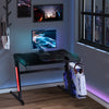 Gaming Desk, Z-Shaped Computer Desk with Protective Corner Cover, Cup Holder and Headphone Hook, Cable Management Holes, Gaming Table, Black