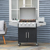 52" Barbecue Grill with Wheels 4+1 Burner Liquid Propane Gas Grill Outdoor Cabinet Style BBQ Trolley w/ Side Burner, Warming Rack