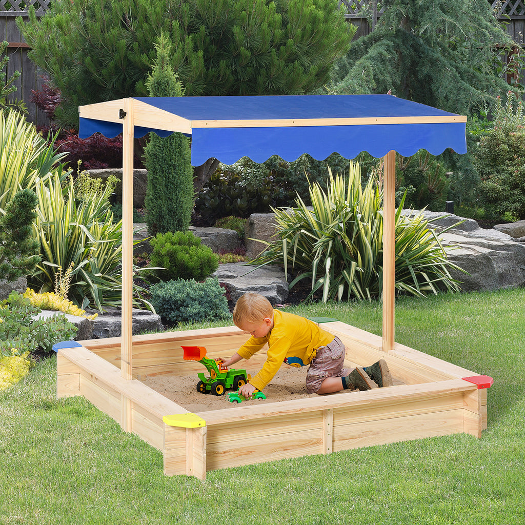 Kids Wooden Cabana Sandbox Children Outdoor Backyard Playset w/ Bench Canopy