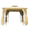 10' x 10' Outdoor Patio Gazebo Canopy with 2-Tier Polyester Roof, Mesh Netting Sidewalls, and Steel Frame Beige