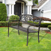 50" Vintage Animal Pattern Garden Cast Iron Patio Bench, Outdoor Furniture Loveseat Chair with Backrest and Armrest for Lawn, Porch, Brown