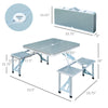38"Camping Table with 4 seat Porch or Picnic Table Folding with carrying Handle, Patio Table with Umbrella Hole, Collapsible Seating, Silver