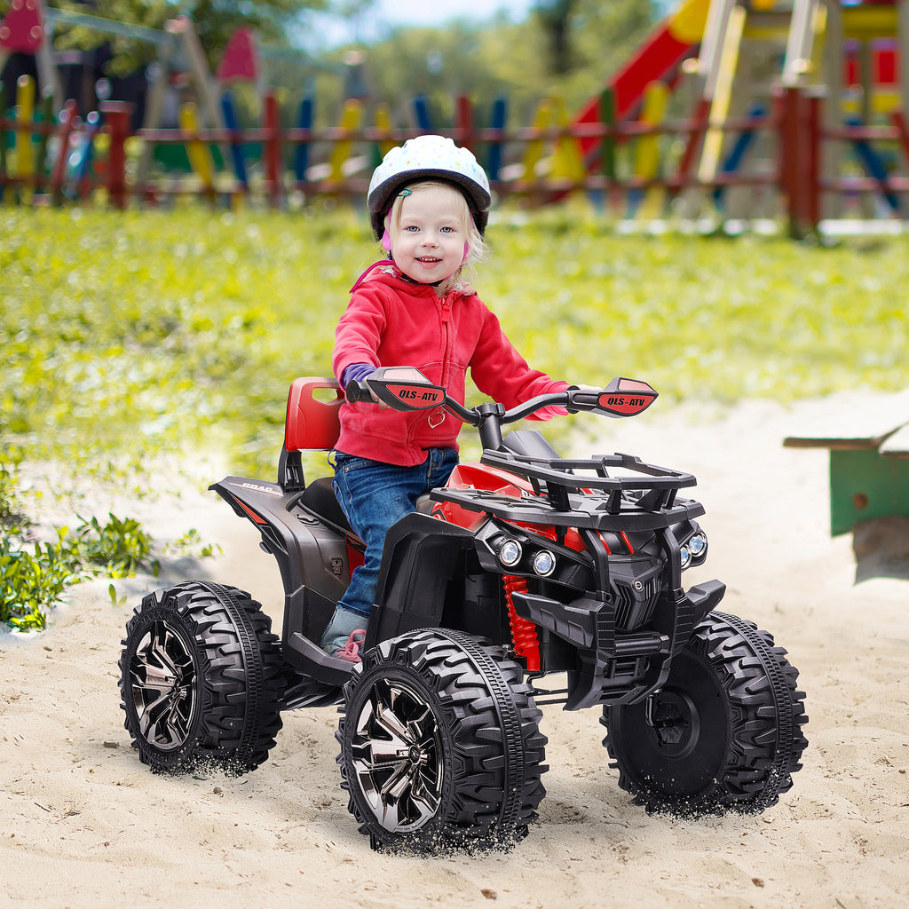 12V Kids Recharging Ride-on Electric ATV Quad w/ Realistic Headlights Wide Wheel, Red