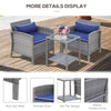 3 Pcs Rattan Wicker Bistro Set with Soft Cushions, Outdoor Coffee Sets with Glass Table and Storage Shelf for Patio, Blue