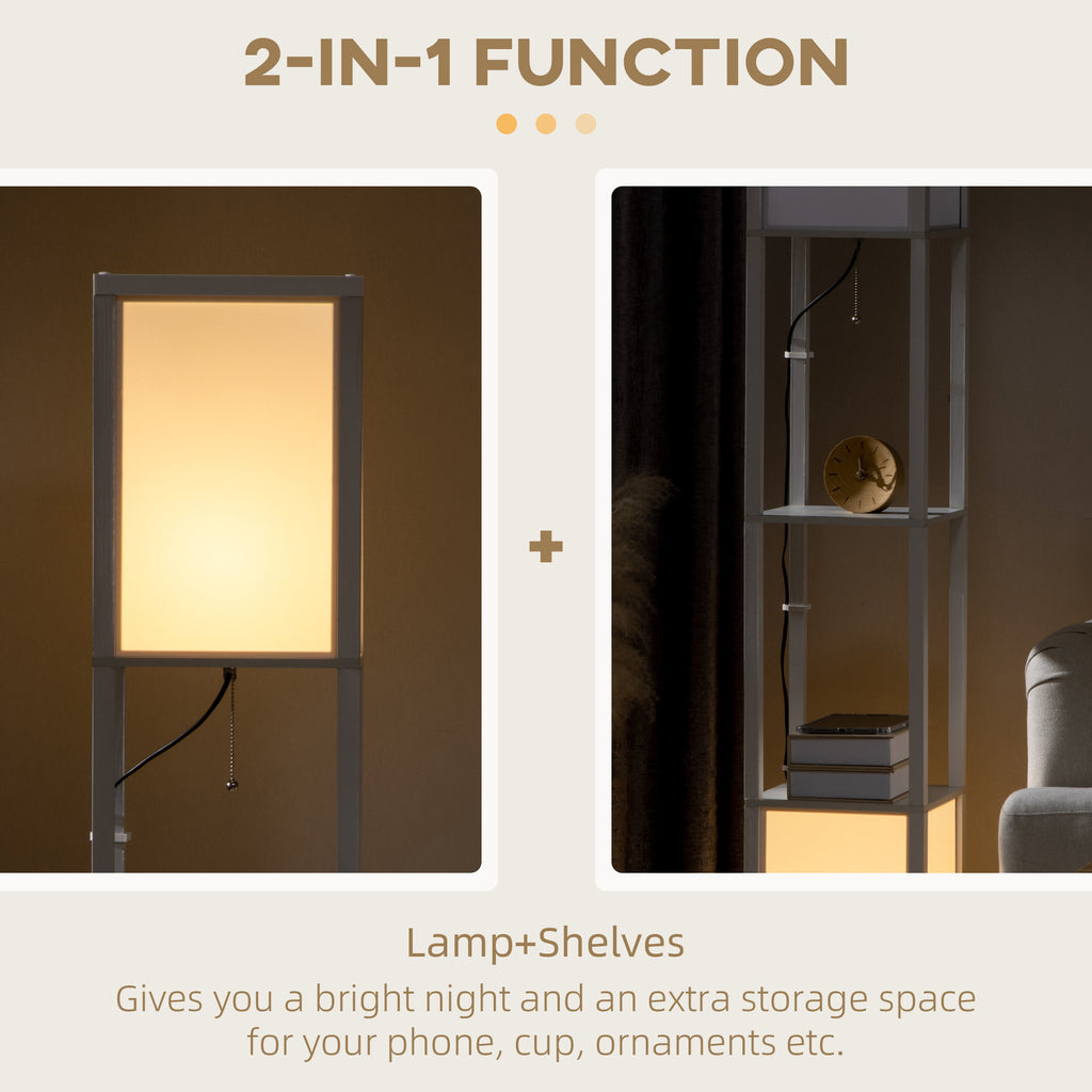 Modern Shelf Floor Lamps with 2 Light, Fabric Shade, for Living Room Bedroom, 10.25"x10.25"x61.5", White