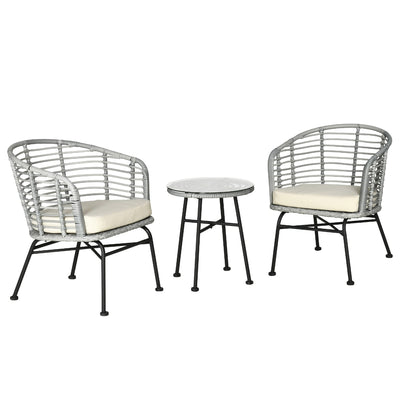 PE Rattan Bistro Set, 3 Pieces Patio, Outdoor Round Wicker Woven Coffee Set, 2 Chairs & 1 Coffee Table Conversation Furniture Set, for Garden