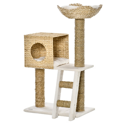 Cat Tree for Indoor Cats Kitty Tower Cattail Weave with Cat Condo, Bed, Ladder, Washable Cushions, 22.5