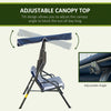 3-Person Patio Porch Swing with Adjustable Canopy for Adults, Steel Frame, Seat & Backrest Cushion, Armrests, Dark Blue & White Striped