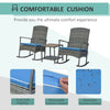 3 Pieces Outdoor PE Rattan Rocking Chair Set, Patio Wicker Recliner Rocker Chair with Soft Cushion & Coffee Table, for Porch, Blue