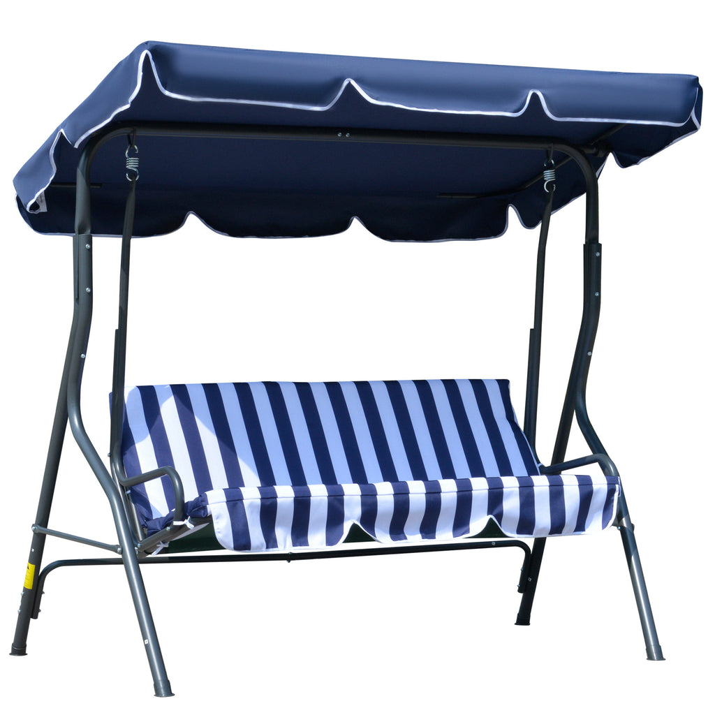 3-Person Porch Swing with Canopy, Patio Swing Chair, Outdoor Canopy Swing Bench with Adjustable Shade, Cushion and Steel Frame, Dark Blue