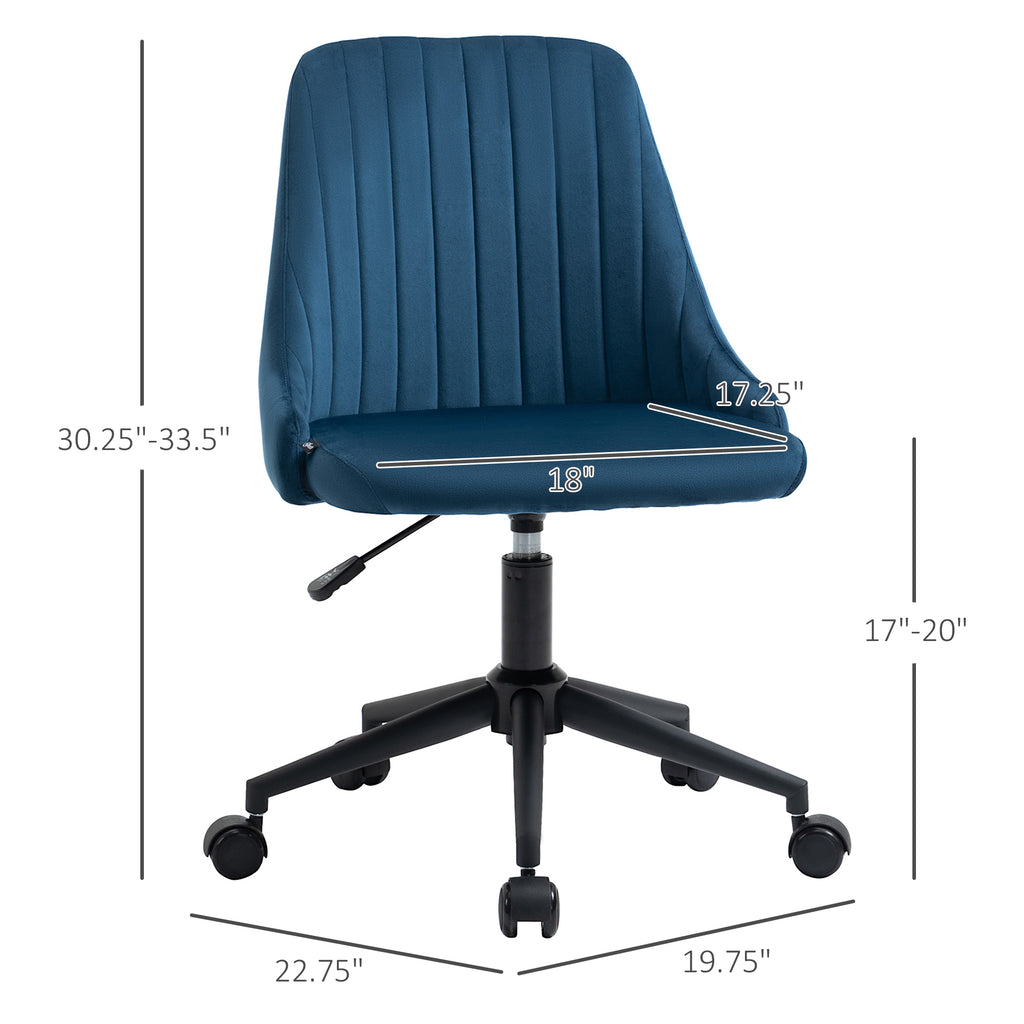 Mid-Back Office Chair, Velvet Fabric Swivel Scallop Shape Computer Desk Chair for Home Office or Bedroom, Blue