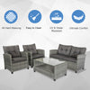 4-piece Outdoor Patio Rattan Furniture Set with 2 Chairs  1 Double Couch  & a Coffee Table & Cushions  Grey