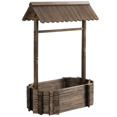 Wooden Wishing Well Raided Garden Bed, Rustic Planters for Outdoor Plants, Patio Ornamental for Herb/Vegetables, Rustic Brown