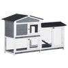 2-Story Rabbit Hutch Wooden Bunny Hutch Cage Small Animal House with Ramp, No Leak Tray, Weatherproof Roof and Outdoor Run, Grey