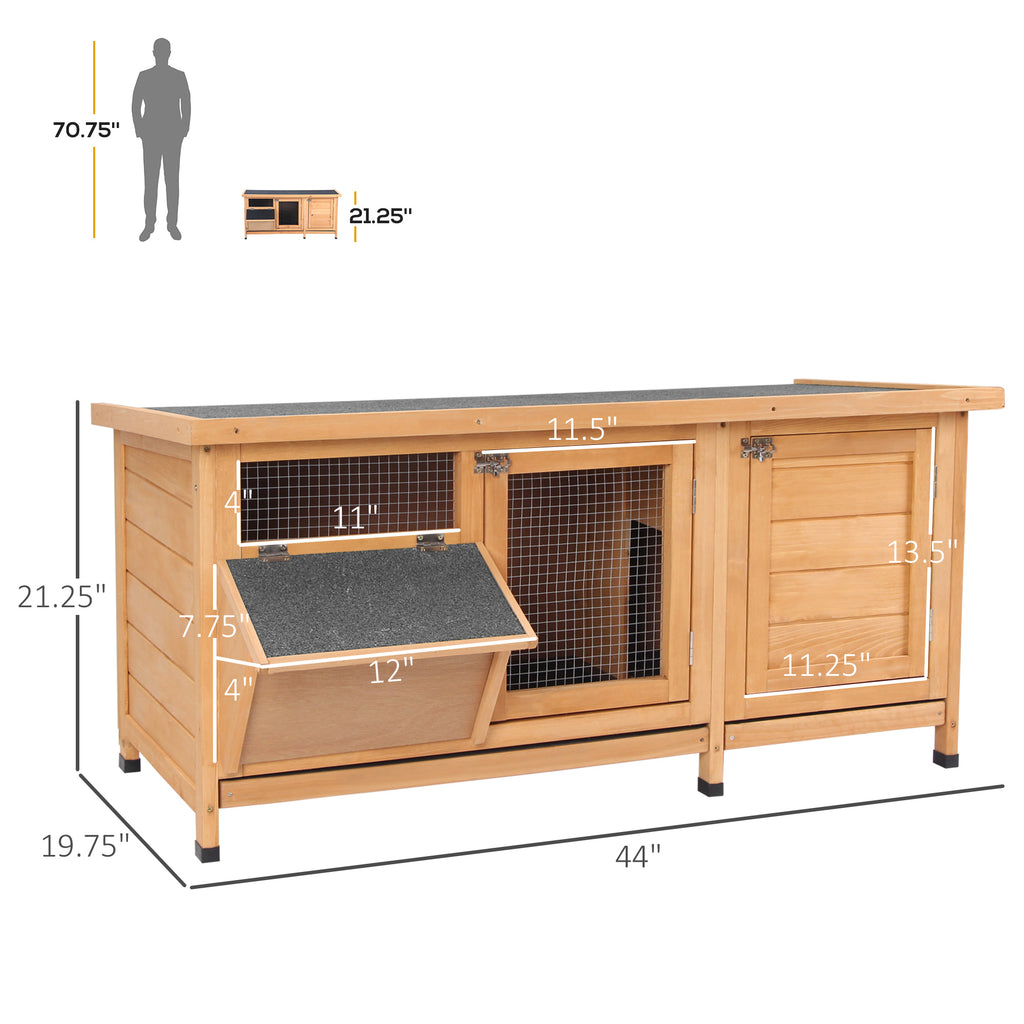 Wooden Rabbit Hutch Bunny Hutch Cage Guinea Pig with Waterproof Roof, No Leak Tray and Feeding Trough, Indoor/Outdoor, Natural