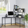 55 Inch Home Office L-Shaped Computer Desk with Storage Shelves, PC Table Study Writing Workstation with 2 Storage Compartments, Black