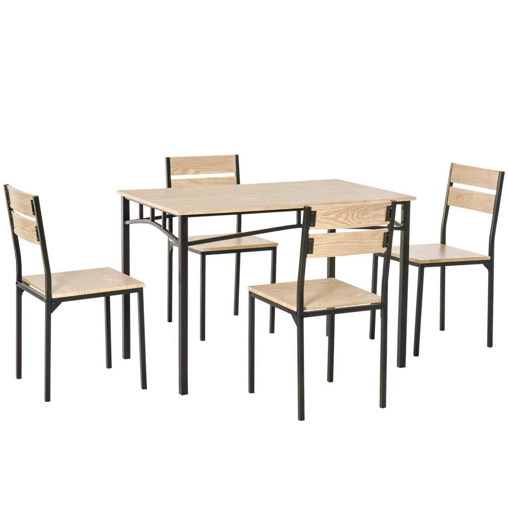 Modern 5 Piece Dining Set,  Dining Room Set with Wood Grain Surface, 4 Chairs, and Steel Frame for Kitchen, Dining Table Set for 4, Oak/Black