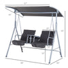 2 Person Porch Covered Swing Outdoor with Canopy, Table and Storage Console, Grey