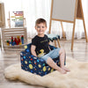 Kids Fold-Out Couch/Chair Lounger with Space-Themed Washable Fabric & Removable Cushion for 3-6 Years Old, Blue