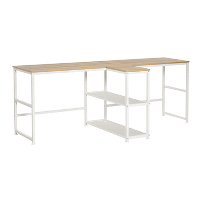 83'' Two Person Desk with Storage Shelves, Computer Office Double Desk, Large Office Desk Study Writing Table for Home Office, Natural