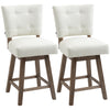 Swivel Bar Stools Set of 2, Fabric Tufted Counter Height Bar Stools with Rubber Wood Legs and Footrest for Dining Room, Kitchen, Cream White