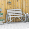Wooden Wagon Wheel Bench Rustic Outdoor Patio Furniture, 2-Person Seat Bench with Backrest Charcoal Grey