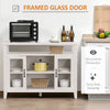 Retro Sideboard Buffet Cabinet with Storage Shelves, 2 Framed Glass Doors and Anti-Topple, White