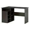 L-Shaped Corner Home Office Computer Desk, Study Table PC Workstation with Storage Shelf, Space Saving, Black Wood Grain