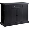 Fluted-Style Kitchen Island, Wooden Storage Cabinet, Rolling Kitchen Island Cart with Draw, Adjustable Shelves and Anti-Toppling Design, Black