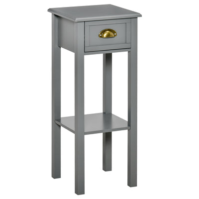 2-Tier Night Stand with Drawer, Narrow End Table with Bottom Shelf for Space Saving, for Living Room or Bedroom, Grey