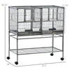 40.25" H Large Double Rolling Metal Bird Cage Bird House with Removable Metal Tray Storage Shelf Wood Perch Food Container w/ Wheels Black/Gray