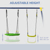 Kids Metal Swing Set, Outdoor Play Equipment w/ Saucer Swing, Basket Hoop, Climb Ladder, Net, A-Frame Metal Stand, for 3-10 Years Old, Green