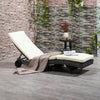 Patio Wicker Cushioned Chaise Lounge Chair, Outdoor PE Rattan Sun lounger w/ 5-Level Adjustable Backrest & Wheels, Off-white