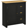 Modern Floor Cabinet, Storage Sideboard, Kitchen Buffet Table with Rubberwood Top, 3 Drawers and Cabinet with Adjustable Shelf, Black