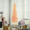 7' Flocked Christmas Trees, Pencil Prelit Artificial Christmas Tree with Snow Downswept Branches, Pink