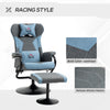 Recliner Chair with Ottoman, Video Gaming Chair, Racing Style Upholstered Swivel Recliner with Footrest, Headrest and Lumbar Support, Grey/Blue