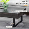 Mid-century Modern Coffee Table with Storage Drawer, Metal Sled Designed Legs and Wood Grain Surface for Living Room, Dark Grey
