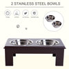 17" Durable Wooden  Dog Pet Feeding Station with 2 Included Food Bowls & a Non-Slip Base  Dark Brown