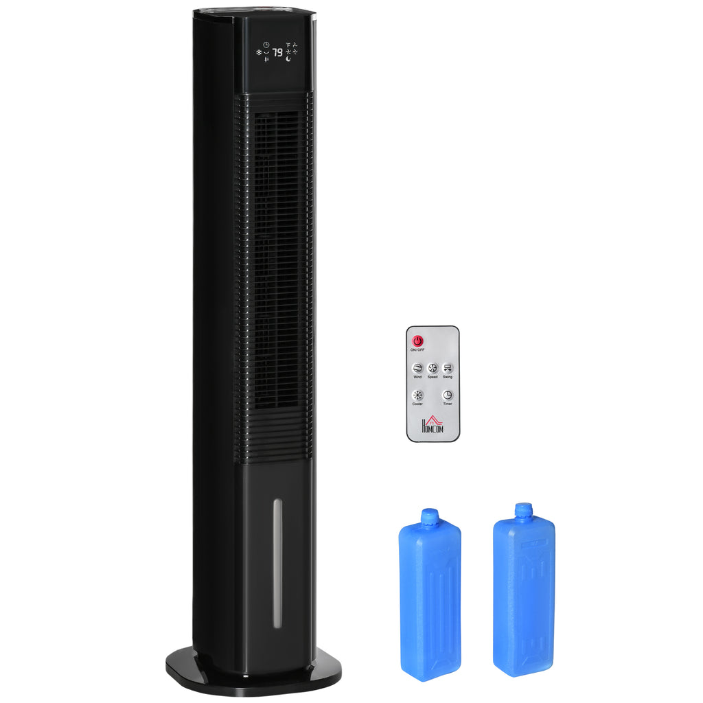42" Portable Evaporative Air Cooler, 3-In-1 Ice Cooling Fan Humidifier w/ Remote, Oscillating, LED Display, and 1.6 Gal Water Tank, Black