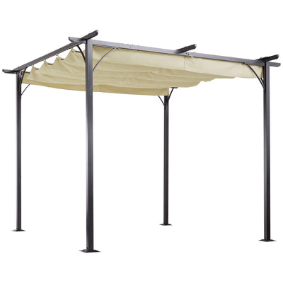 10' x 10' Retractable Patio Gazebo Pergola with UV Resistant Outdoor Canopy & Strong Steel Frame Beige
