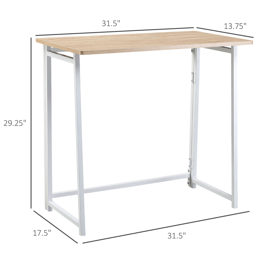 Writing Desk, 31.5" Folding Table for Small Space, Computer Desk with Metal Frame, Space-Saving Workstation for Home Office, White