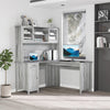L-Shaped Desk with Hutch, Computer Desk with Drawers, Home Office Corner Desk Study Workstation Table with Storage Cabinets Shelves, Grey