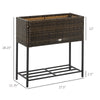Indoor/Outdoor Rattan Flower Planter Box with Tool Storage Rack Below and Sturdy Elevated Work Area  28" H
