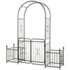 78.75'' x 19.75'' Metal Garden Arch with Gate Climbing Planter Frame and 2 Side Flower Beds Backyard Decor for Vines Morning Glory Black